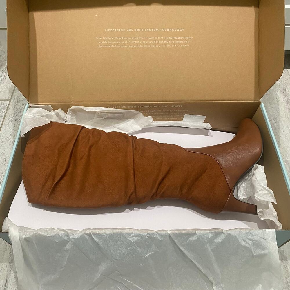 LifeStride Women's Glory-Walnut Brown Mid Calf High Heel Boots Size 8 NEW